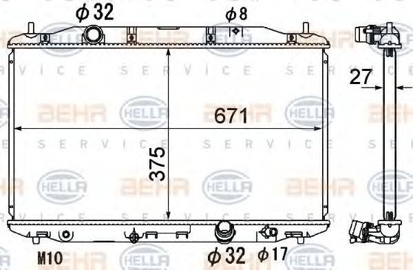 HELLA 8MK376790491 Радіатор, охолодження двигуна