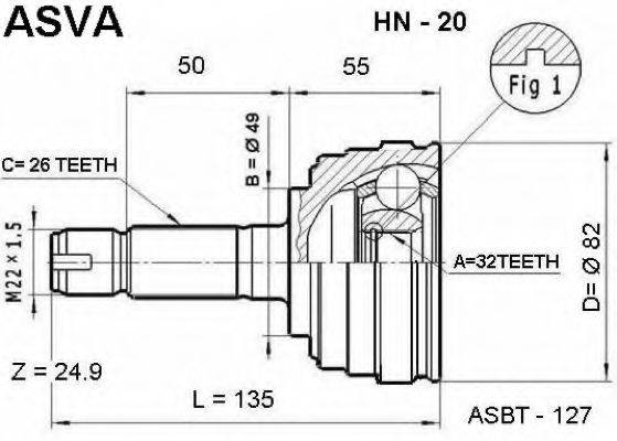HONDA 44305-D29-63 Шарнірний комплект, приводний вал