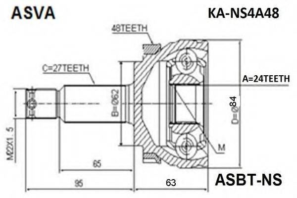ASVA KANS4A48 Шарнірний комплект, приводний вал