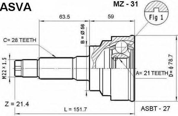 MAZDA G076-25-500C Шарнірний комплект, приводний вал