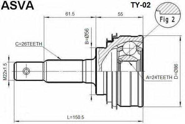 ASVA TY02 Шарнірний комплект, приводний вал