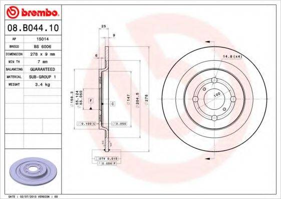 BREMBO 08B04410 гальмівний диск